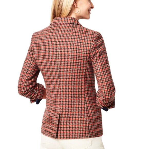 Talbots NWT Shetland Aberdeen Plaid Wool Blend Blazer Red Tan Navy Size 8p - Picture 4 of 10